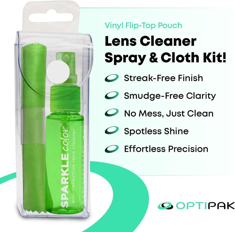OPTIPAK Vinyl Flip-Top Pouch Eyeglass Lens Cleaner Spray Kit with (4) 1oz Glasses Cleaner Bottle + (4) Microfiber Cloth for Eyeglasses, Sunglasses, Screens and Camera Cleaning Kit (Assorted Colors) - Image 4